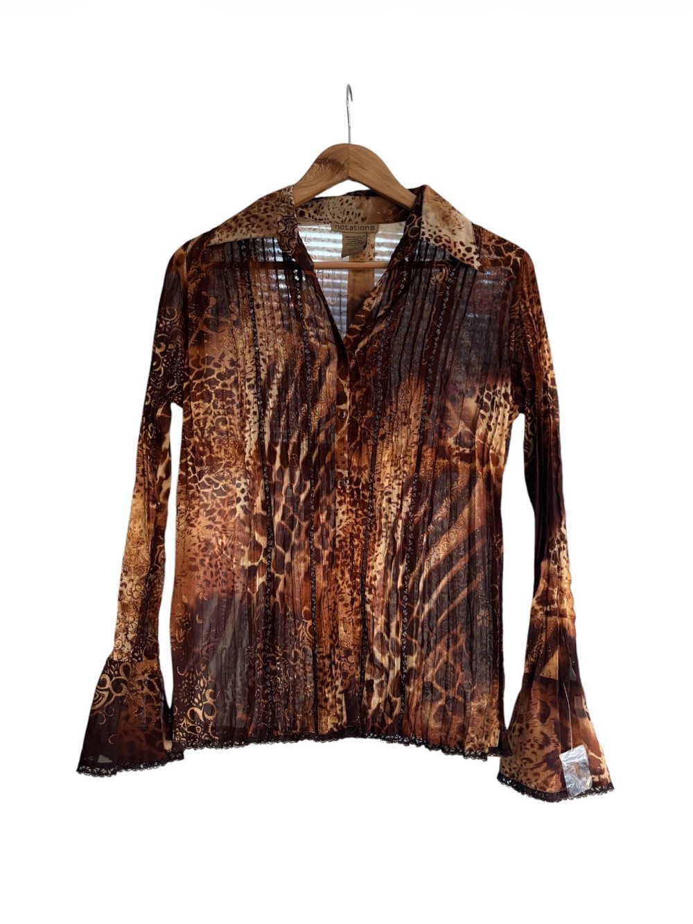 Notations Animal-Print Pleated Button down - Picture 1 of 7
